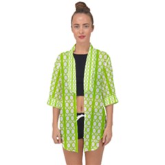 Circle Stripes Lime Green Modern Pattern Design Open Front Chiffon Kimono by BrightVibesDesign