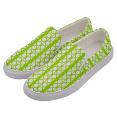 Circle Stripes Lime Green Modern Pattern Design Men s Canvas Slip Ons by BrightVibesDesign