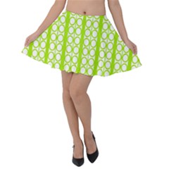 Circle Stripes Lime Green Modern Pattern Design Velvet Skater Skirt by BrightVibesDesign