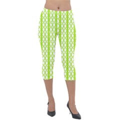 Circle Stripes Lime Green Modern Pattern Design Lightweight Velour Capri Leggings 