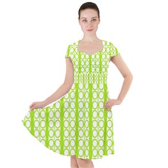 Circle Stripes Lime Green Modern Pattern Design Cap Sleeve Midi Dress