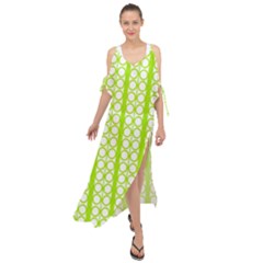 Circle Stripes Lime Green Modern Pattern Design Maxi Chiffon Cover Up Dress