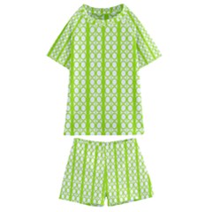 Circle Stripes Lime Green Modern Pattern Design Kids  Swim Tee And Shorts Set