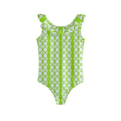 Circle Stripes Lime Green Modern Pattern Design Kids  Frill Swimsuit by BrightVibesDesign