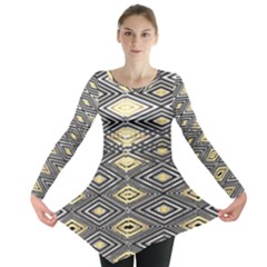 Gold Triangles And Black Pattern By Flipstylez Designs Long Sleeve Tunic  by flipstylezfashionsLLC