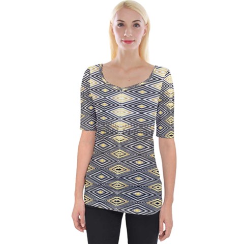 Gold Triangles And Black Pattern By Flipstylez Designs Wide Neckline Tee by flipstylezfashionsLLC