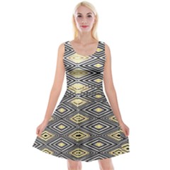 Gold Triangles And Black Pattern By Flipstylez Designs Reversible Velvet Sleeveless Dress