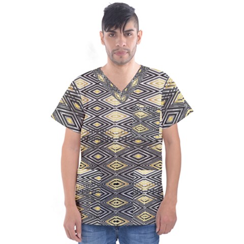 Gold Triangles And Black Pattern By Flipstylez Designs Men s V-neck Scrub Top by flipstylezfashionsLLC