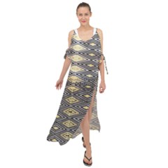 Gold Triangles And Black Pattern By Flipstylez Designs Maxi Chiffon Cover Up Dress