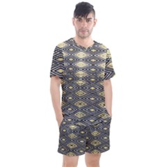 Gold Triangles And Black Pattern By Flipstylez Designs Men s Mesh Tee And Shorts Set