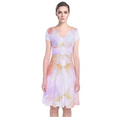 Beautiful Pastel Marble Gold Design By Flipstylez Designs Short Sleeve Front Wrap Dress by flipstylezfashionsLLC