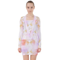 Beautiful Pastel Marble Gold Design By Flipstylez Designs V-neck Bodycon Long Sleeve Dress