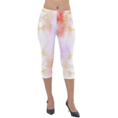 Beautiful Pastel Marble Gold Design By Flipstylez Designs Lightweight Velour Capri Leggings 