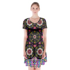 Decorative Ornate Candy With Soft Candle Light For Peace Short Sleeve V-neck Flare Dress by pepitasart