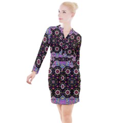 Decorative Ornate Candy With Soft Candle Light For Peace Button Long Sleeve Dress by pepitasart