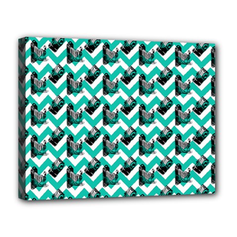 Vintage Camera Chevron Aqua Canvas 14  X 11  (stretched) by snowwhitegirl