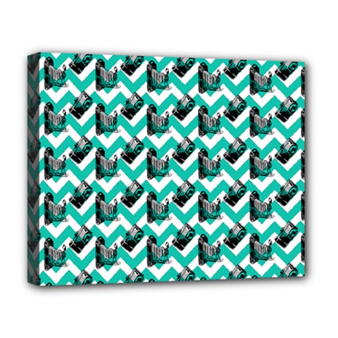 Vintage Camera Chevron Aqua Deluxe Canvas 20  X 16  (stretched) by snowwhitegirl