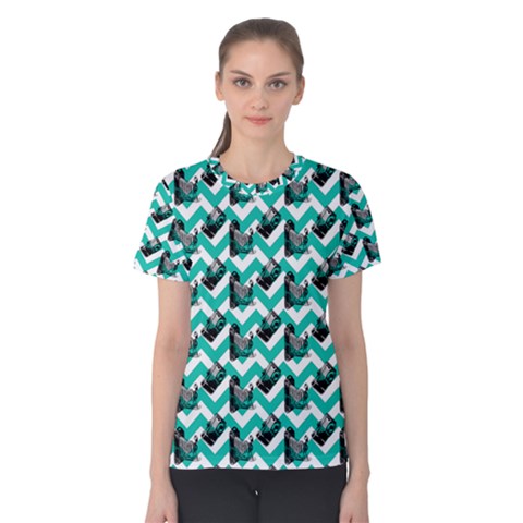 Vintage Camera Chevron Aqua Women s Cotton Tee by snowwhitegirl