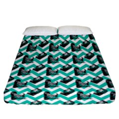 Vintage Camera Chevron Aqua Fitted Sheet (california King Size) by snowwhitegirl