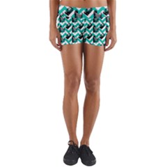 Vintage Camera Chevron Aqua Yoga Shorts by snowwhitegirl