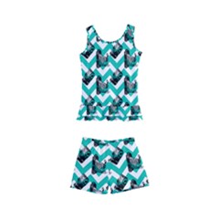 Vintage Camera Chevron Aqua Kid s Boyleg Swimsuit