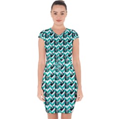 Vintage Camera Chevron Aqua Capsleeve Drawstring Dress 