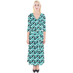 Vintage Camera Chevron Aqua Quarter Sleeve Wrap Maxi Dress