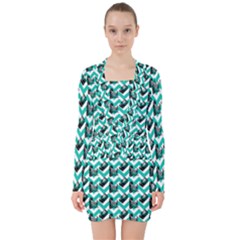 Vintage Camera Chevron Aqua V-neck Bodycon Long Sleeve Dress by snowwhitegirl