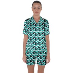 Vintage Camera Chevron Aqua Satin Short Sleeve Pyjamas Set by snowwhitegirl