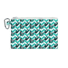 Vintage Camera Chevron Aqua Canvas Cosmetic Bag (medium) by snowwhitegirl