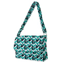 Vintage Camera Chevron Aqua Full Print Messenger Bag by snowwhitegirl