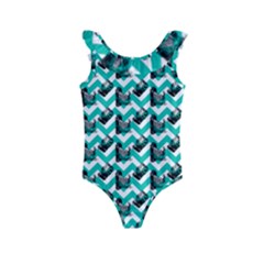 Vintage Camera Chevron Aqua Kids  Frill Swimsuit