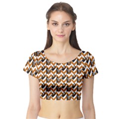 Vintage Camera Chevron Orange Short Sleeve Crop Top by snowwhitegirl