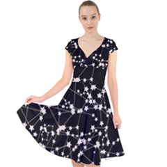 Constellations Cap Sleeve Front Wrap Midi Dress