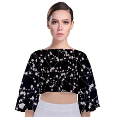 Constellations Tie Back Butterfly Sleeve Chiffon Top