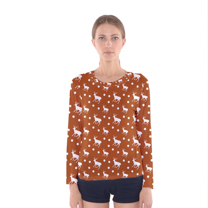 Deer Dots Orange Women s Long Sleeve Tee