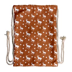 Deer Dots Orange Drawstring Bag (large) by snowwhitegirl