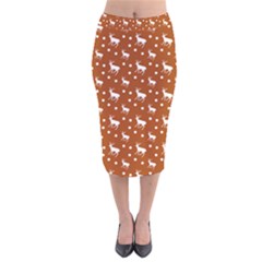 Deer Dots Orange Velvet Midi Pencil Skirt by snowwhitegirl