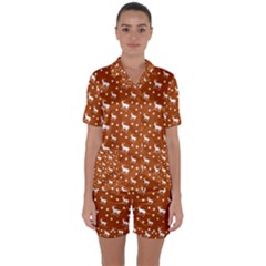 Deer Dots Orange Satin Short Sleeve Pyjamas Set