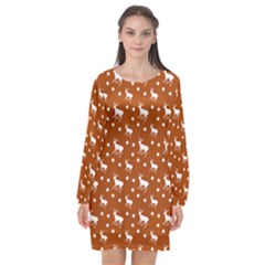 Deer Dots Orange Long Sleeve Chiffon Shift Dress  by snowwhitegirl