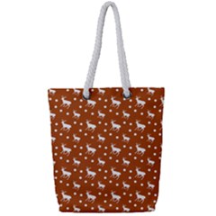 Deer Dots Orange Full Print Rope Handle Tote (small)