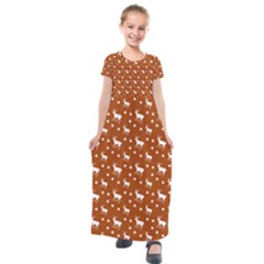 Deer Dots Orange Kids  Short Sleeve Maxi Dress