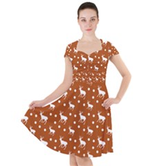 Deer Dots Orange Cap Sleeve Midi Dress