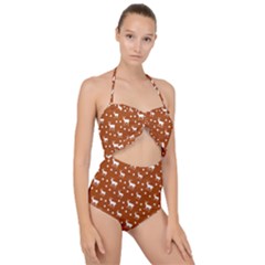 Deer Dots Orange Scallop Top Cut Out Swimsuit