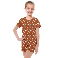 Deer Dots Orange Kids  Mesh Tee And Shorts Set