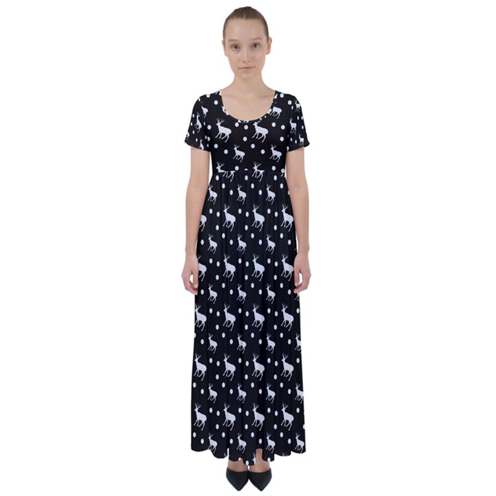 Deer Dots Brown High Waist Short Sleeve Maxi Dress