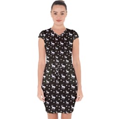 Deer Dots Brown Capsleeve Drawstring Dress 