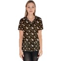 Deer Dots Brown Women s V-Neck Scrub Top View1