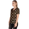 Deer Dots Brown Women s V-Neck Scrub Top View2