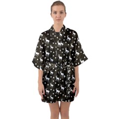 Deer Dots Brown Quarter Sleeve Kimono Robe